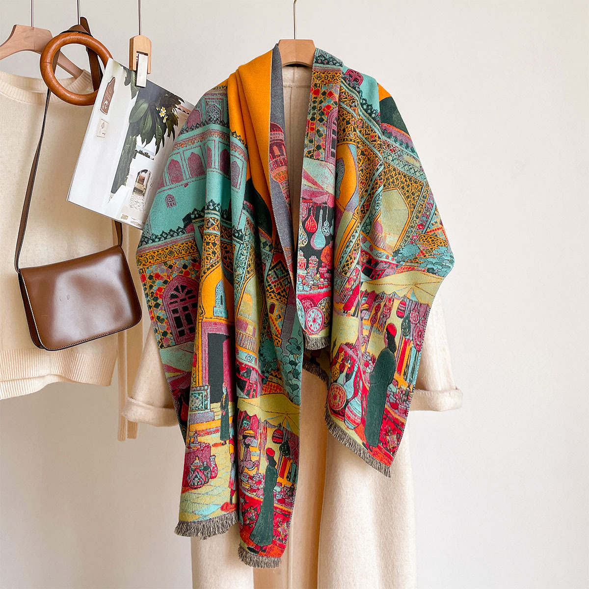 Woven Scarf Blanket - Женский шарф из искусственного кашемира, двусторонний